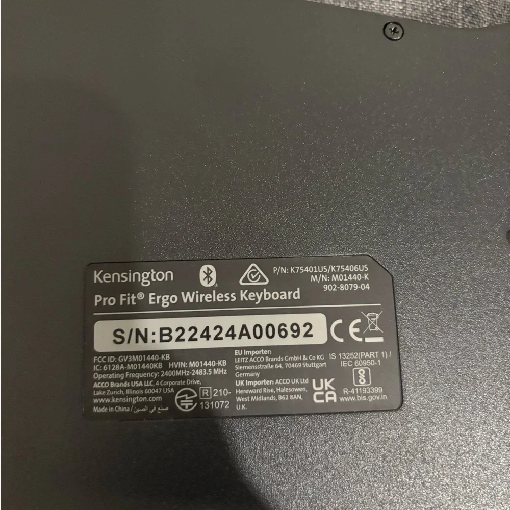 Brand New Kensington Pro Fit Ergonomic Black Wireless Keyboard